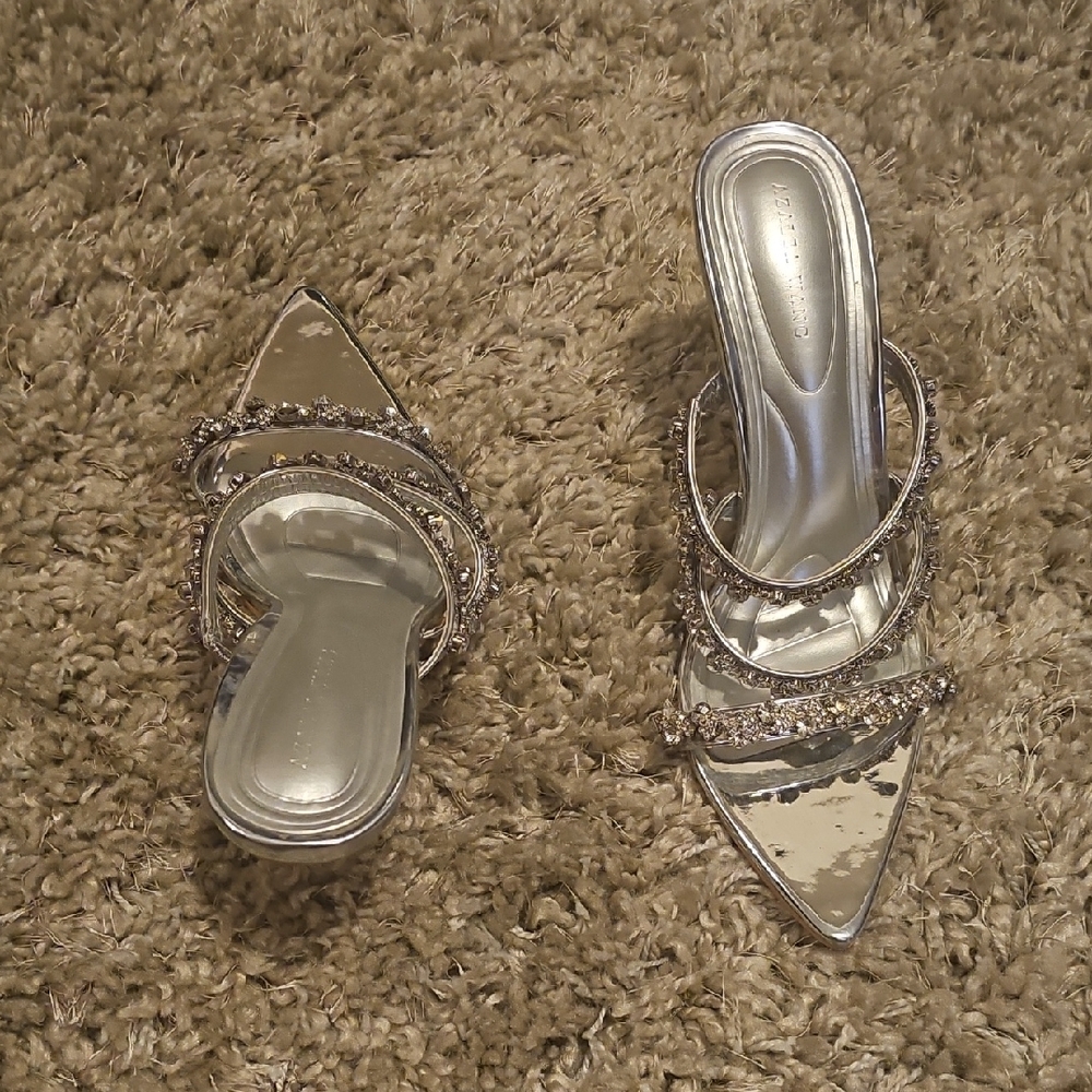 Sophisticated Silver Kitten Heel Mules